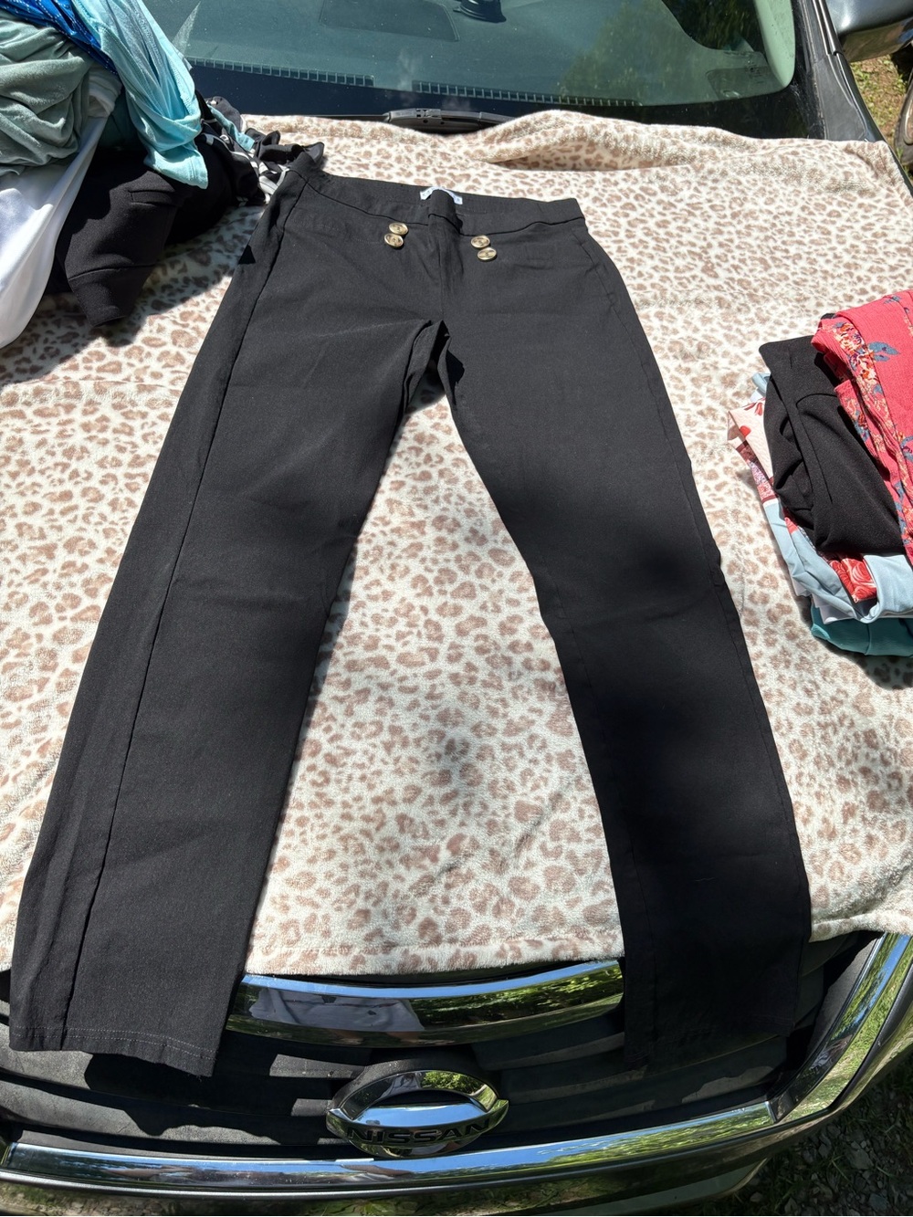 Black Slim-Leg Dress Pants with Tortoise Shell Buttons Size Large